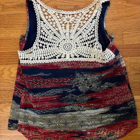 NY Collection Blouse Women’s Large Multicolor Sleeveless Crochet Ruffles Lined - Picture 5 of 8